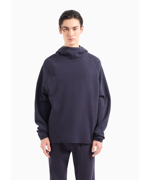 ARMANI EXCHANGE(アルマーニエクスチェンジ)の「【A|X アルマーニ エクスチェンジ】AXロゴ フーデッドモックネックスウェットパーカー(スウェット・メンズ・アイボリー/ネイビー・X-SMALL/LARGE/MEDIUM/SMALL/XX-LARGE/X-LARGE)」の2枚目の写真