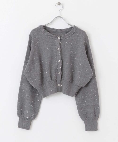 HEYUMM（ヘユム）の「クロップドスパンコールカーディガン（カーディガン/ボレロ・レディース・オレンジ/アイボリー/グレー・ONE）」の2枚目の写真