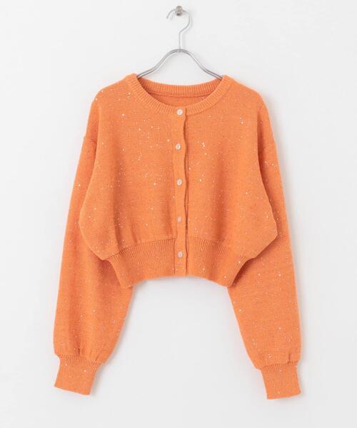 HEYUMM（ヘユム）の「クロップドスパンコールカーディガン（カーディガン/ボレロ・レディース・オレンジ/アイボリー/グレー・ONE）」の3枚目の写真