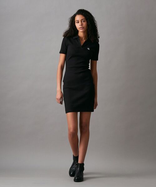 Calvin Klein(カルバン・クライン)の「ポロカラー リブニット ショートスリーブ ワンピース(ワンピース・レディース・ブラック・M/S/XS/L)」の5枚目の写真