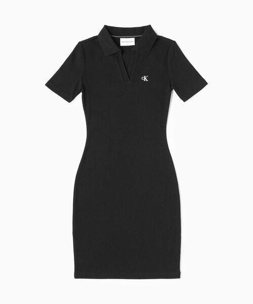 Calvin Klein(カルバン・クライン)の「ポロカラー リブニット ショートスリーブ ワンピース(ワンピース・レディース・ブラック・M/S/XS/L)」の6枚目の写真