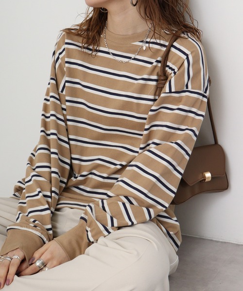 FUNALIVE（ファンアライブ）の「Classic multi-border T-shirt / ボーダーマルチボーダーロンT unisex（Tシャツ/カットソー・メンズ・ブラック/ベージュ/パープル/ネイビー/グリーン/チャコール・XL/L/M）」の4枚目の写真