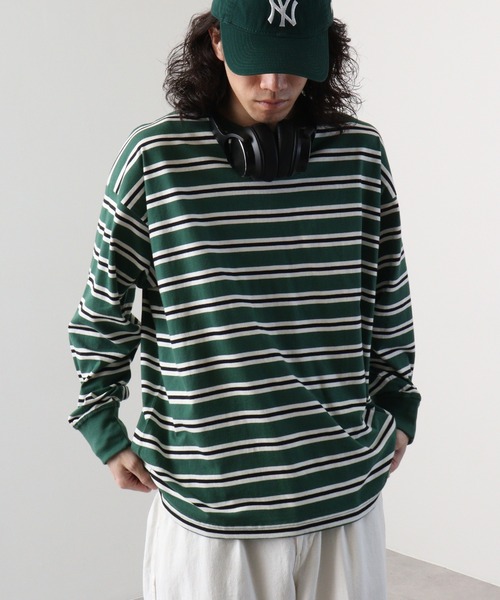 FUNALIVE（ファンアライブ）の「Classic multi-border T-shirt / ボーダーマルチボーダーロンT unisex（Tシャツ/カットソー・メンズ・ブラック/ベージュ/パープル/ネイビー/グリーン/チャコール・XL/L/M）」の5枚目の写真