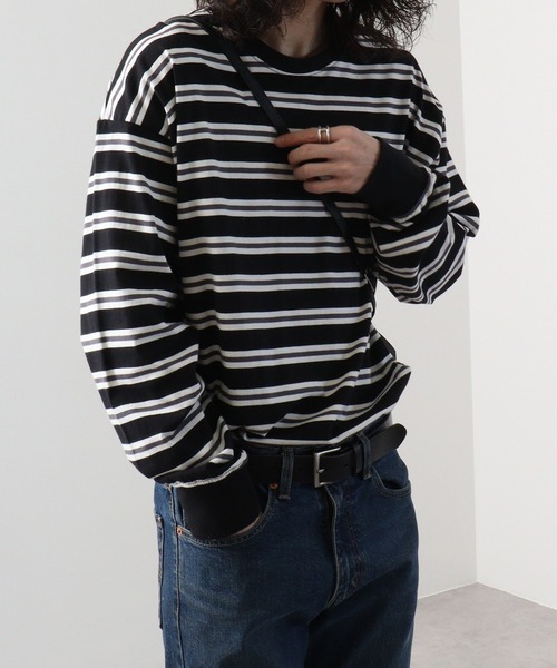 FUNALIVE（ファンアライブ）の「Classic multi-border T-shirt / ボーダーマルチボーダーロンT unisex（Tシャツ/カットソー・メンズ・ブラック/ベージュ/パープル/ネイビー/グリーン/チャコール・XL/L/M）」の2枚目の写真