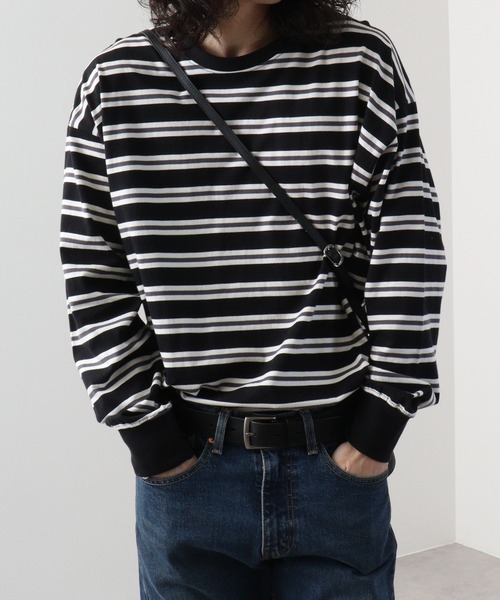 FUNALIVE（ファンアライブ）の「Classic multi-border T-shirt / ボーダーマルチボーダーロンT unisex（Tシャツ/カットソー・メンズ・ブラック/ベージュ/パープル/ネイビー/グリーン/チャコール・XL/L/M）」の7枚目の写真