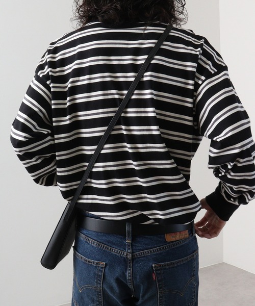 FUNALIVE（ファンアライブ）の「Classic multi-border T-shirt / ボーダーマルチボーダーロンT unisex（Tシャツ/カットソー・メンズ・ブラック/ベージュ/パープル/ネイビー/グリーン/チャコール・XL/L/M）」の9枚目の写真