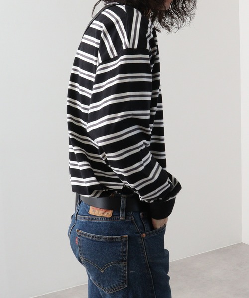 FUNALIVE（ファンアライブ）の「Classic multi-border T-shirt / ボーダーマルチボーダーロンT unisex（Tシャツ/カットソー・メンズ・ブラック/ベージュ/パープル/ネイビー/グリーン/チャコール・XL/L/M）」の10枚目の写真