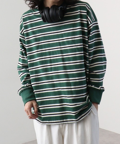 FUNALIVE（ファンアライブ）の「Classic multi-border T-shirt / ボーダーマルチボーダーロンT unisex（Tシャツ/カットソー・メンズ・ブラック/ベージュ/パープル/ネイビー/グリーン/チャコール・XL/L/M）」の12枚目の写真