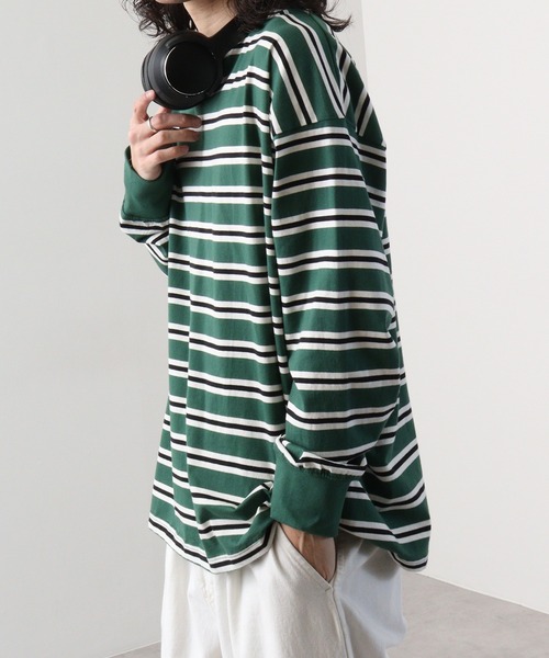 FUNALIVE（ファンアライブ）の「Classic multi-border T-shirt / ボーダーマルチボーダーロンT unisex（Tシャツ/カットソー・メンズ・ブラック/ベージュ/パープル/ネイビー/グリーン/チャコール・XL/L/M）」の13枚目の写真