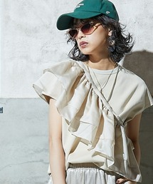 <大きいサイズ> フリル衿付フレンチスリーブTシャツ GEVS.