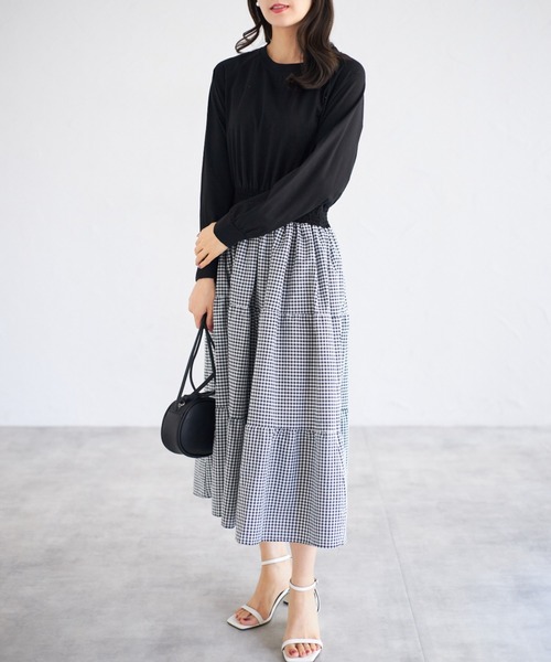 tocco closet(トッコ クローゼット)の「【ZOZO限定】ギンガムチェックドッキングワンピース(ワンピース・レディース・グレー/ブラック・M)」の15枚目の写真