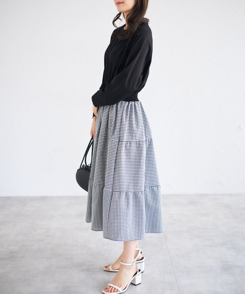 tocco closet(トッコ クローゼット)の「【ZOZO限定】ギンガムチェックドッキングワンピース(ワンピース・レディース・グレー/ブラック・M)」の14枚目の写真
