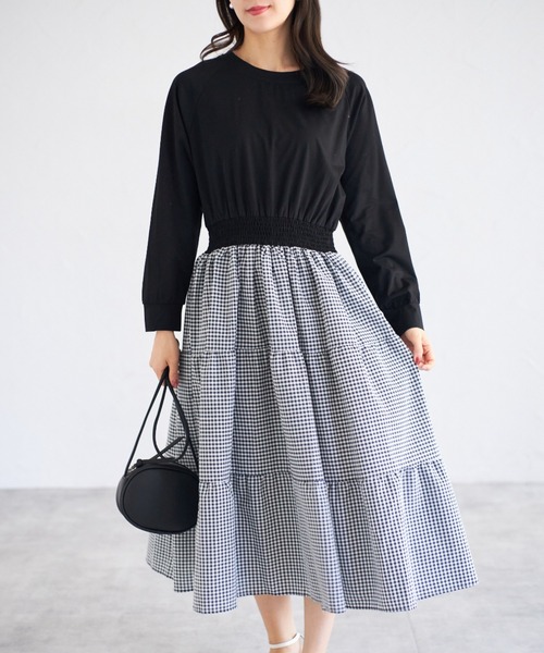 tocco closet(トッコ クローゼット)の「【ZOZO限定】ギンガムチェックドッキングワンピース(ワンピース・レディース・グレー/ブラック・M)」の3枚目の写真