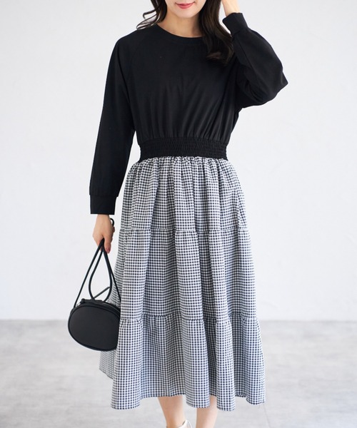 tocco closet(トッコ クローゼット)の「【ZOZO限定】ギンガムチェックドッキングワンピース(ワンピース・レディース・グレー/ブラック・M)」の12枚目の写真