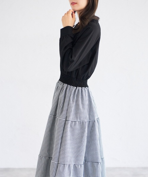tocco closet(トッコ クローゼット)の「【ZOZO限定】ギンガムチェックドッキングワンピース(ワンピース・レディース・グレー/ブラック・M)」の10枚目の写真
