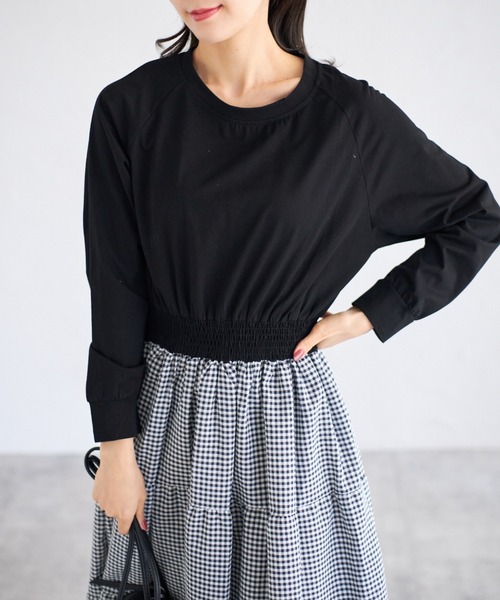 tocco closet(トッコ クローゼット)の「【ZOZO限定】ギンガムチェックドッキングワンピース(ワンピース・レディース・グレー/ブラック・M)」の5枚目の写真