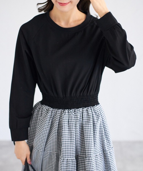 tocco closet(トッコ クローゼット)の「【ZOZO限定】ギンガムチェックドッキングワンピース(ワンピース・レディース・グレー/ブラック・M)」の4枚目の写真