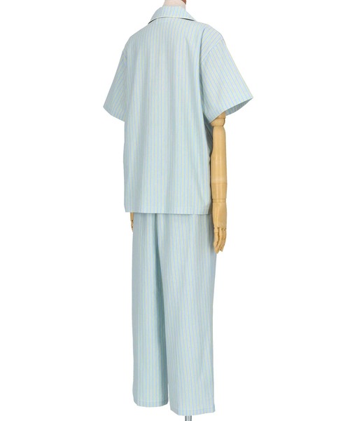 une nana cool(ウンナナクール)の「綿100% ハイゲージコットン天竺ストライプ 半袖パジャマ(ルームウェア/パジャマ・レディース・アイボリー/サックスブルー・M)」の7枚目の写真