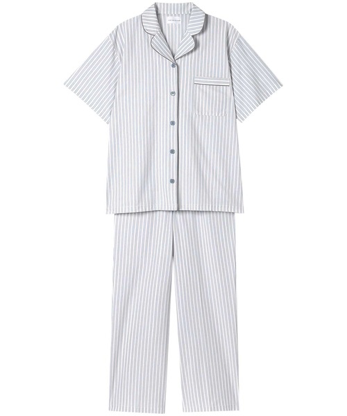 une nana cool(ウンナナクール)の「綿100% ハイゲージコットン天竺ストライプ 半袖パジャマ(ルームウェア/パジャマ・レディース・アイボリー/サックスブルー・M)」の4枚目の写真