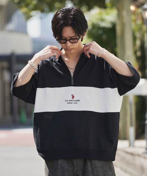 PUBLUX（パブリュクス）の「U.S. POLO ASSN./ユーエスポロアッスン 別注 ワンポイント刺繍 ハーフジップ切り替えTシャツ/ユニセックス(限定展開)（Tシャツ/カットソー・メンズ・ライトグレー/ブラック/ネイビー/グリーン/ブルー系その他/ブラック系その他/グレー系その他・SMALL/MEDIUM/LARGE）」の10枚目の写真