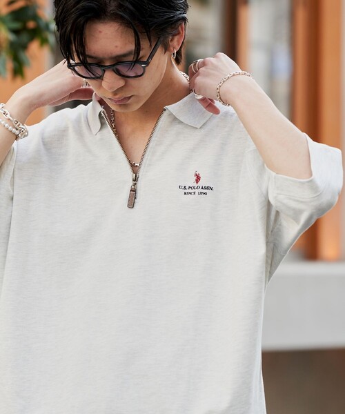 PUBLUX（パブリュクス）の「U.S. POLO ASSN./ユーエスポロアッスン 別注 ワンポイント刺繍 ハーフジップ切り替えTシャツ/ユニセックス(限定展開)（Tシャツ/カットソー・メンズ・ライトグレー/ブラック/ネイビー/グリーン/ブルー系その他/ブラック系その他/グレー系その他・SMALL/MEDIUM/LARGE）」の22枚目の写真