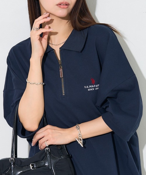 PUBLUX（パブリュクス）の「U.S. POLO ASSN./ユーエスポロアッスン 別注 ワンポイント刺繍 ハーフジップ切り替えTシャツ/ユニセックス(限定展開)（Tシャツ/カットソー・メンズ・ライトグレー/ブラック/ネイビー/グリーン/ブルー系その他/ブラック系その他/グレー系その他・SMALL/MEDIUM/LARGE）」の6枚目の写真