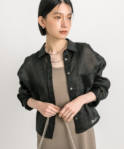 RIVE DROITE（リヴドロワ）の「ラミークロップドシャツ（シャツ/ブラウス・レディース・ブラック/ピンク・FREE）」の8枚目の写真