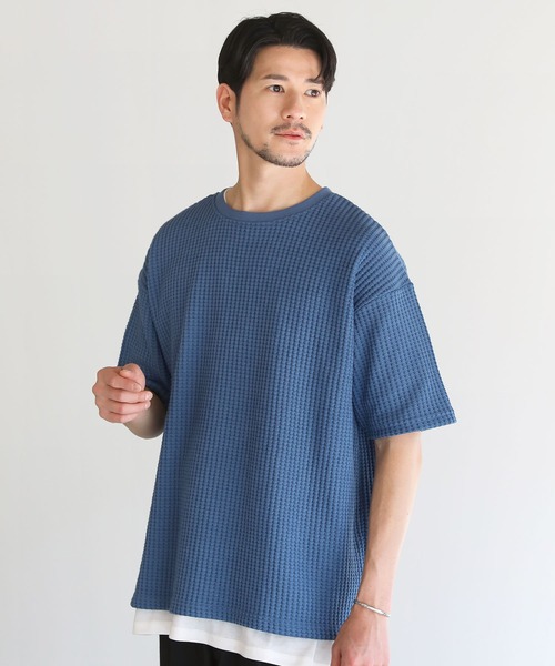 LIL VENDARS（リルヴェンダース）の「Buyer's Select / ポリコットン立体ビッグワッフル半袖Tシャツ（Tシャツ/カットソー・メンズ・ブラック系/チャコール/グレー系/ブルー/グレー系2/アイボリー/ブラック/ブルー系・L/M/XL）」の7枚目の写真