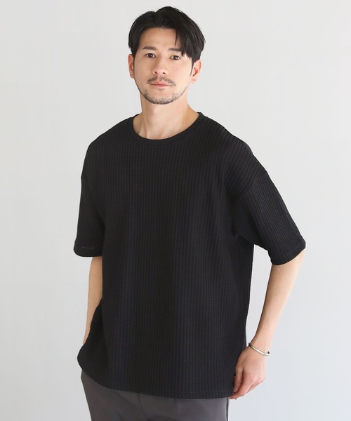 LIL VENDARS（リルヴェンダース）の「Buyer's Select / ポリコットン立体ビッグワッフル半袖Tシャツ（Tシャツ/カットソー・メンズ・ブラック系/チャコール/グレー系/ブルー/グレー系2/アイボリー/ブラック/ブルー系・L/M/XL）」の3枚目の写真