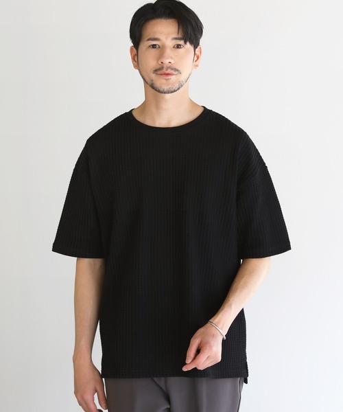 LIL VENDARS（リルヴェンダース）の「Buyer's Select / ポリコットン立体ビッグワッフル半袖Tシャツ（Tシャツ/カットソー・メンズ・ブラック系/チャコール/グレー系/ブルー/グレー系2/アイボリー/ブラック/ブルー系・L/M/XL）」の14枚目の写真