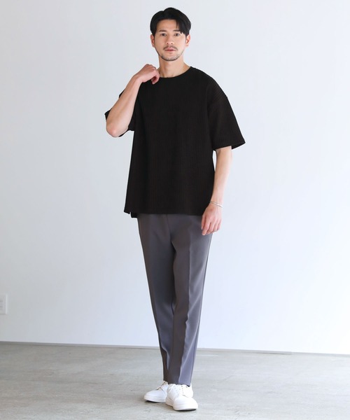 LIL VENDARS（リルヴェンダース）の「Buyer's Select / ポリコットン立体ビッグワッフル半袖Tシャツ（Tシャツ/カットソー・メンズ・ブラック系/チャコール/グレー系/ブルー/グレー系2/アイボリー/ブラック/ブルー系・L/M/XL）」の18枚目の写真