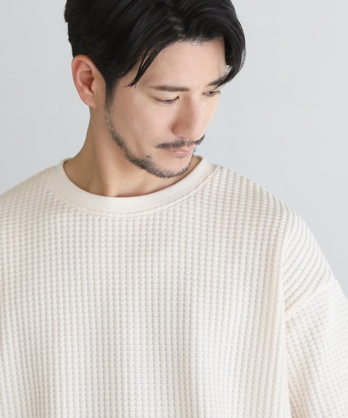 LIL VENDARS（リルヴェンダース）の「Buyer's Select / ポリコットン立体ビッグワッフル半袖Tシャツ（Tシャツ/カットソー・メンズ・ブラック系/チャコール/グレー系/ブルー/グレー系2/アイボリー/ブラック/ブルー系・L/M/XL）」の9枚目の写真