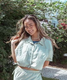 MY OASIS SHIRT/ロキシードローコード付きショート丈半袖シャツ