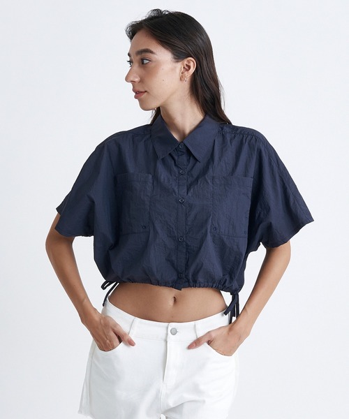 ROXY（ロキシー）の「MY OASIS SHIRT/ロキシードローコード付きショート丈半袖シャツ（シャツ/ブラウス・レディース・グリーン/ブラック/レッド・LARGE/SMALL/MEDIUM）」の16枚目の写真