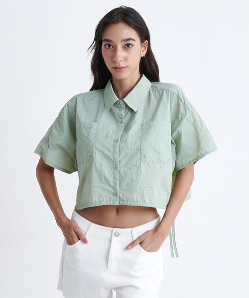 ROXY（ロキシー）の「MY OASIS SHIRT/ロキシードローコード付きショート丈半袖シャツ（シャツ/ブラウス・レディース・グリーン/ブラック/レッド・LARGE/SMALL/MEDIUM）」の19枚目の写真