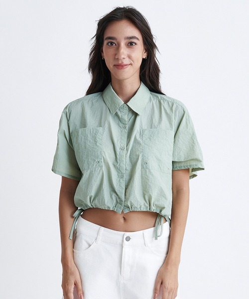 ROXY（ロキシー）の「MY OASIS SHIRT/ロキシードローコード付きショート丈半袖シャツ（シャツ/ブラウス・レディース・グリーン/ブラック/レッド・LARGE/SMALL/MEDIUM）」の9枚目の写真