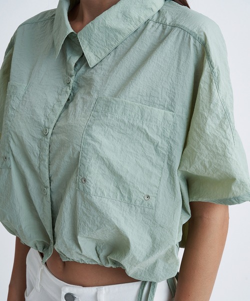 ROXY（ロキシー）の「MY OASIS SHIRT/ロキシードローコード付きショート丈半袖シャツ（シャツ/ブラウス・レディース・グリーン/ブラック/レッド・LARGE/SMALL/MEDIUM）」の11枚目の写真