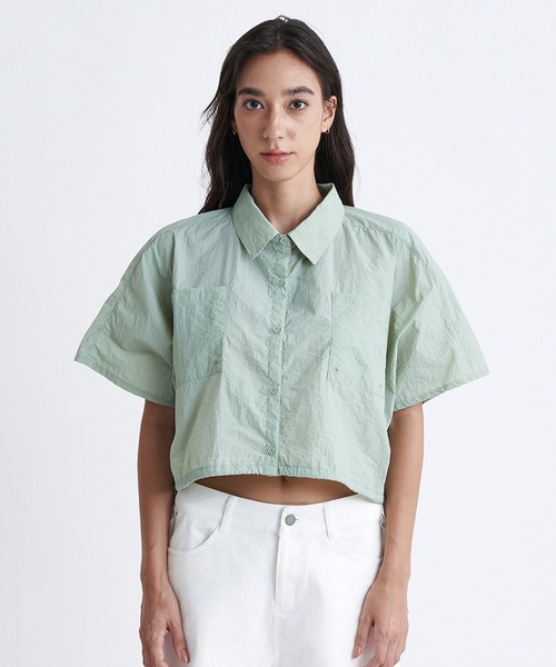 ROXY（ロキシー）の「MY OASIS SHIRT/ロキシードローコード付きショート丈半袖シャツ（シャツ/ブラウス・レディース・グリーン/ブラック/レッド・LARGE/SMALL/MEDIUM）」の5枚目の写真