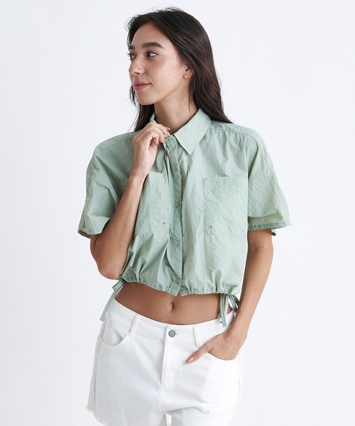 ROXY（ロキシー）の「MY OASIS SHIRT/ロキシードローコード付きショート丈半袖シャツ（シャツ/ブラウス・レディース・グリーン/ブラック/レッド・LARGE/SMALL/MEDIUM）」の7枚目の写真