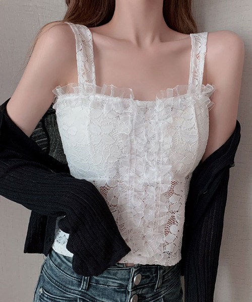 VIVID LADY(ビビッドレディー)の「フラワー柄レースカップ付 ブラレット(チューブトップ・レディース・ホワイト/ブラック・FREE)」の5枚目の写真