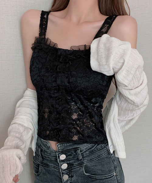VIVID LADY(ビビッドレディー)の「フラワー柄レースカップ付 ブラレット(チューブトップ・レディース・ホワイト/ブラック・FREE)」の13枚目の写真