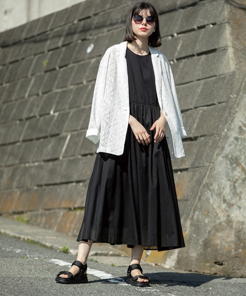 OPAQUE.CLIP（オペークドットクリップ）の「◆《美人百花掲載》フィット＆フレアドレス オーガニックコットン混【洗濯機洗い可】（ワンピース・レディース・ブラック/ホワイト系8/グリーン系その他2/パープル・38/42/40）」の8枚目の写真