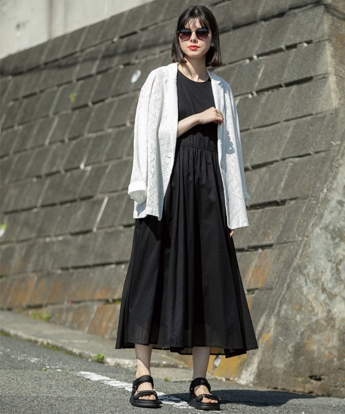 OPAQUE.CLIP（オペークドットクリップ）の「◆《美人百花掲載》フィット＆フレアドレス オーガニックコットン混【洗濯機洗い可】（ワンピース・レディース・ブラック/ホワイト系8/グリーン系その他2/パープル・38/42/40）」の9枚目の写真