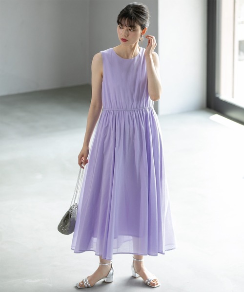 OPAQUE.CLIP（オペークドットクリップ）の「◆《美人百花掲載》フィット＆フレアドレス オーガニックコットン混【洗濯機洗い可】（ワンピース・レディース・ブラック/ホワイト系8/グリーン系その他2/パープル・38/42/40）」の11枚目の写真