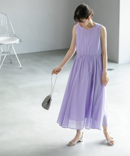 OPAQUE.CLIP（オペークドットクリップ）の「◆《美人百花掲載》フィット＆フレアドレス オーガニックコットン混【洗濯機洗い可】（ワンピース・レディース・ブラック/ホワイト系8/グリーン系その他2/パープル・38/42/40）」の12枚目の写真