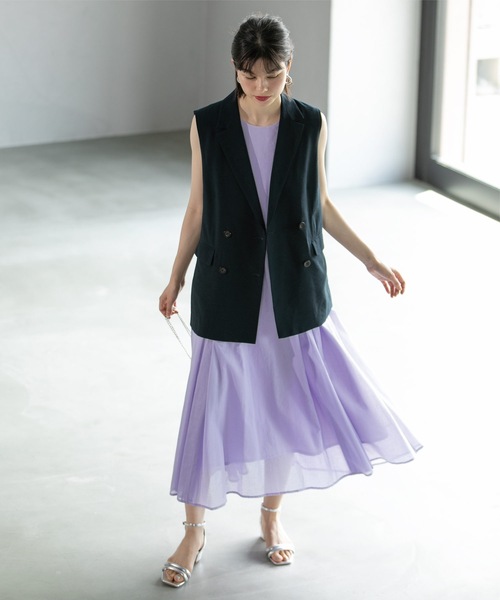 OPAQUE.CLIP（オペークドットクリップ）の「◆《美人百花掲載》フィット＆フレアドレス オーガニックコットン混【洗濯機洗い可】（ワンピース・レディース・ブラック/ホワイト系8/グリーン系その他2/パープル・38/42/40）」の14枚目の写真