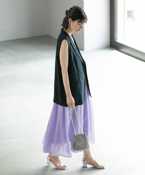 OPAQUE.CLIP（オペークドットクリップ）の「◆《美人百花掲載》フィット＆フレアドレス オーガニックコットン混【洗濯機洗い可】（ワンピース・レディース・ブラック/ホワイト系8/グリーン系その他2/パープル・38/42/40）」の15枚目の写真