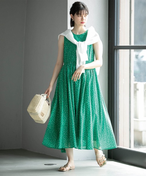 OPAQUE.CLIP（オペークドットクリップ）の「◆《美人百花掲載》フィット＆フレアドレス オーガニックコットン混【洗濯機洗い可】（ワンピース・レディース・ブラック/ホワイト系8/グリーン系その他2/パープル・38/42/40）」の19枚目の写真