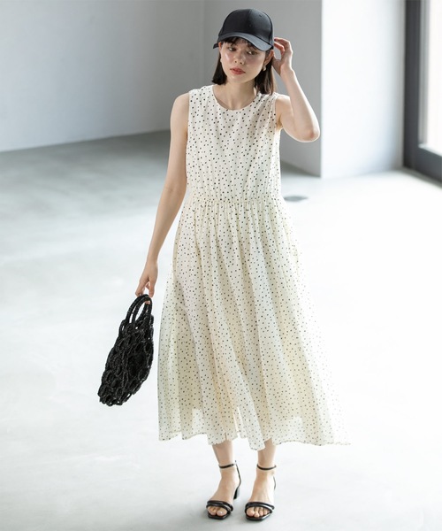 OPAQUE.CLIP（オペークドットクリップ）の「◆《美人百花掲載》フィット＆フレアドレス オーガニックコットン混【洗濯機洗い可】（ワンピース・レディース・ブラック/ホワイト系8/グリーン系その他2/パープル・38/42/40）」の20枚目の写真
