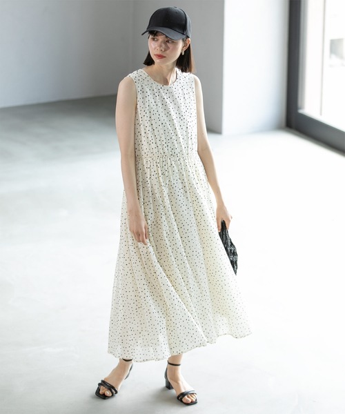 OPAQUE.CLIP（オペークドットクリップ）の「◆《美人百花掲載》フィット＆フレアドレス オーガニックコットン混【洗濯機洗い可】（ワンピース・レディース・ブラック/ホワイト系8/グリーン系その他2/パープル・38/42/40）」の22枚目の写真